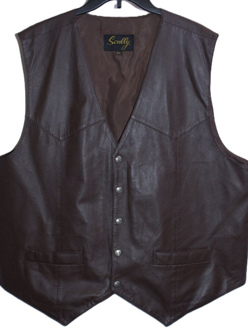 Scully Mens Leather Vest Mens Size 2XL Brown Western Wear Snap Button Pockets